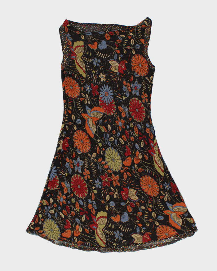 Vintage Y2k 00s Floral Brown Cowl Neck Dress - S