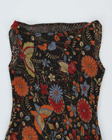Vintage Y2k 00s Floral Brown Cowl Neck Dress - S