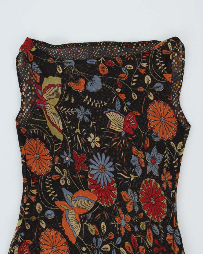 Vintage Y2k 00s Floral Brown Cowl Neck Dress - S