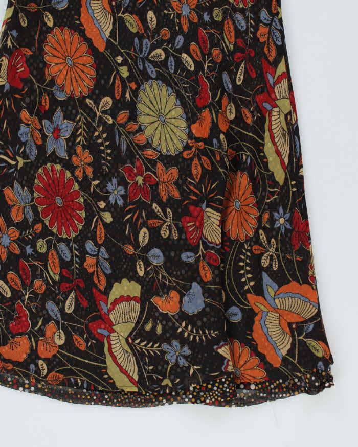 Vintage Y2k 00s Floral Brown Cowl Neck Dress - S