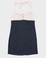 Vintage Halter Denim Polka Dot Dress - L