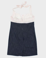 Vintage Halter Denim Polka Dot Dress - L