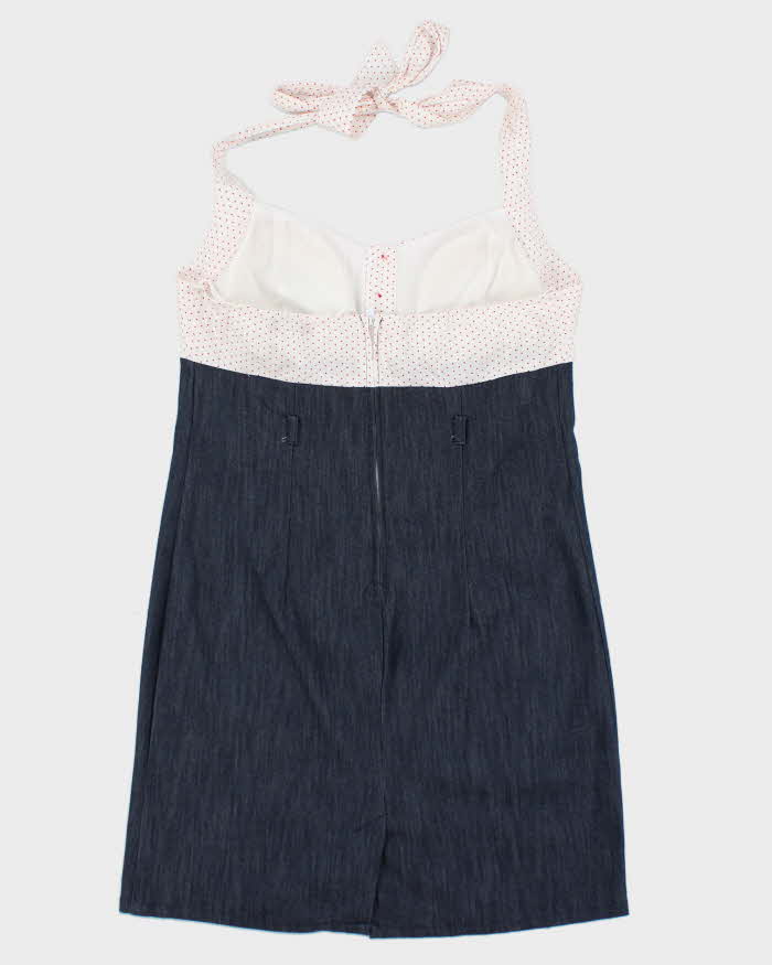 Vintage Halter Denim Polka Dot Dress - L