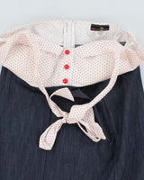 Vintage Halter Denim Polka Dot Dress - L