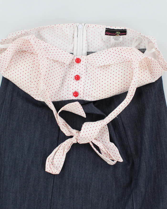 Vintage Halter Denim Polka Dot Dress - L