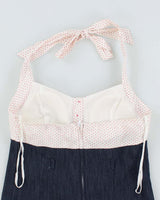 Vintage Halter Denim Polka Dot Dress - L