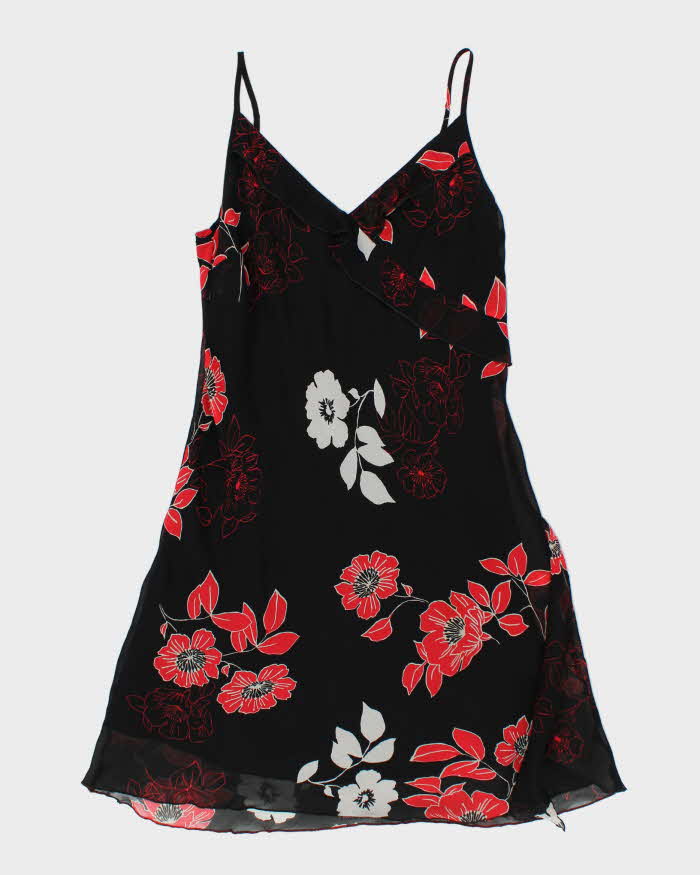 Y2k 00s Black & Red Floral Dress - M