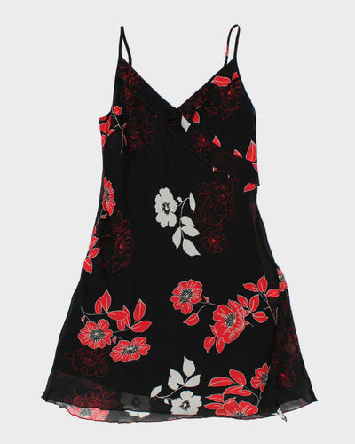 Y2k 00s Black & Red Floral Dress - M