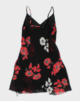 Y2k 00s Black &amp; Red Floral Dress - M