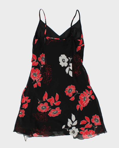 Y2k 00s Black & Red Floral Dress - M