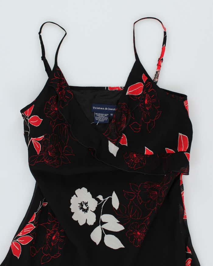 Y2k 00s Black & Red Floral Dress - M