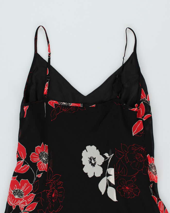 Y2k 00s Black & Red Floral Dress - M