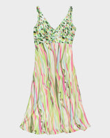 Y2k 00s Silk Green Pattern Dress - S