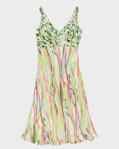 Y2k 00s Silk Green Pattern Dress - S