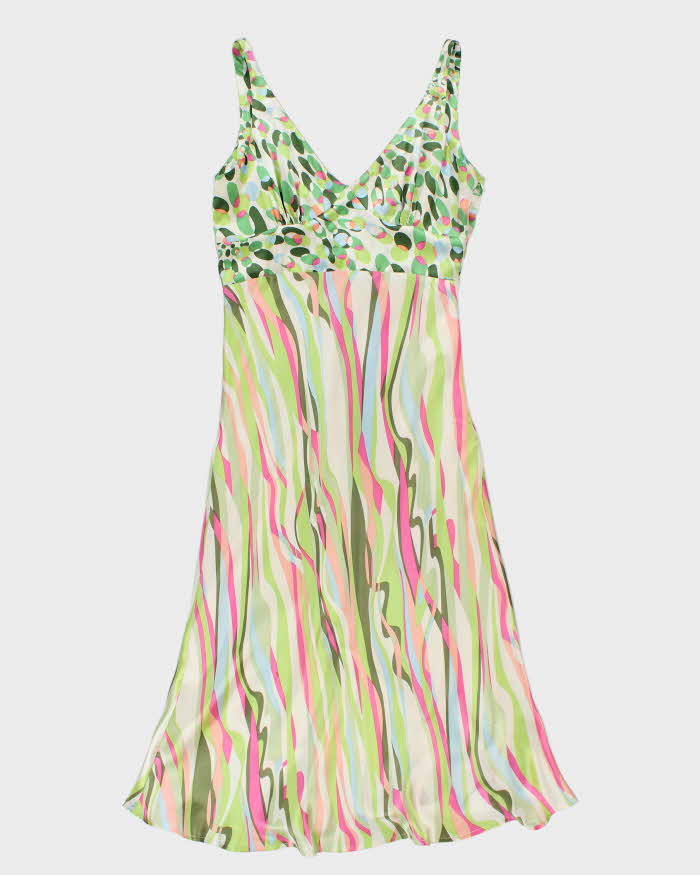 Y2k 00s Silk Green Pattern Dress - S