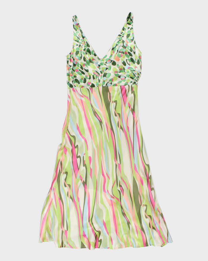 Y2k 00s Silk Green Pattern Dress - S