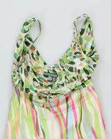 Y2k 00s Silk Green Pattern Dress - S