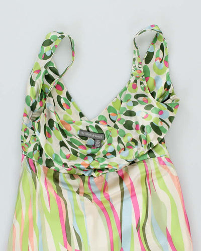 Y2k 00s Silk Green Pattern Dress - S