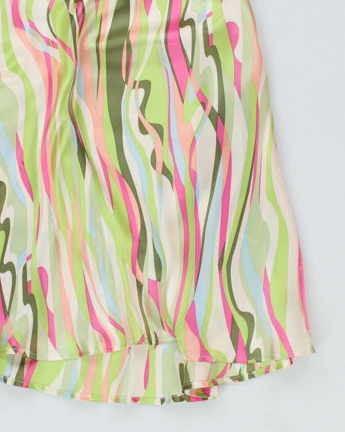 Y2k 00s Silk Green Pattern Dress - S