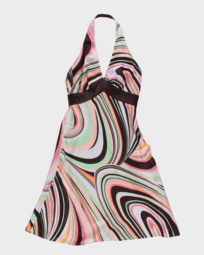 Y2k 00s Silk Swirl Halter Dress - M