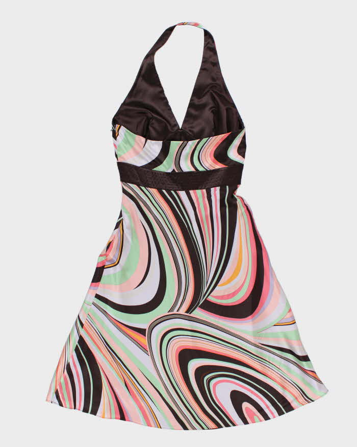 Y2k 00s Silk Swirl Halter Dress - M