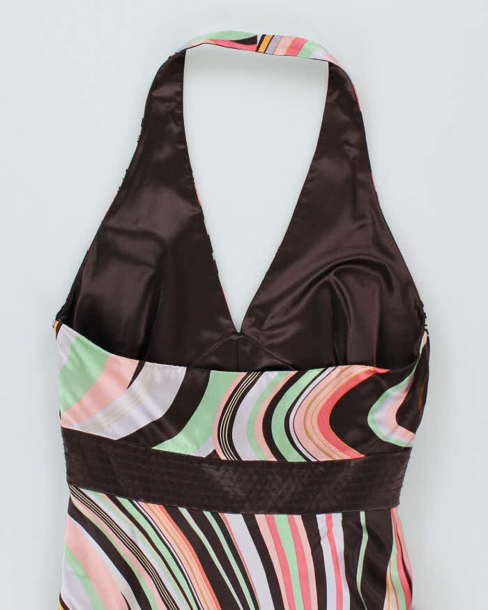 Y2k 00s Silk Swirl Halter Dress - M