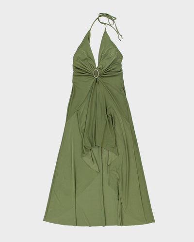 Vintage Y2k 00s Green Halter Neck Dress - M