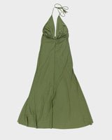 Vintage Y2k 00s Green Halter Neck Dress - M