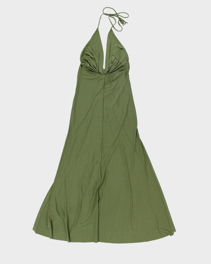 Vintage Y2k 00s Green Halter Neck Dress - M