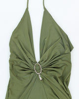 Vintage Y2k 00s Green Halter Neck Dress - M