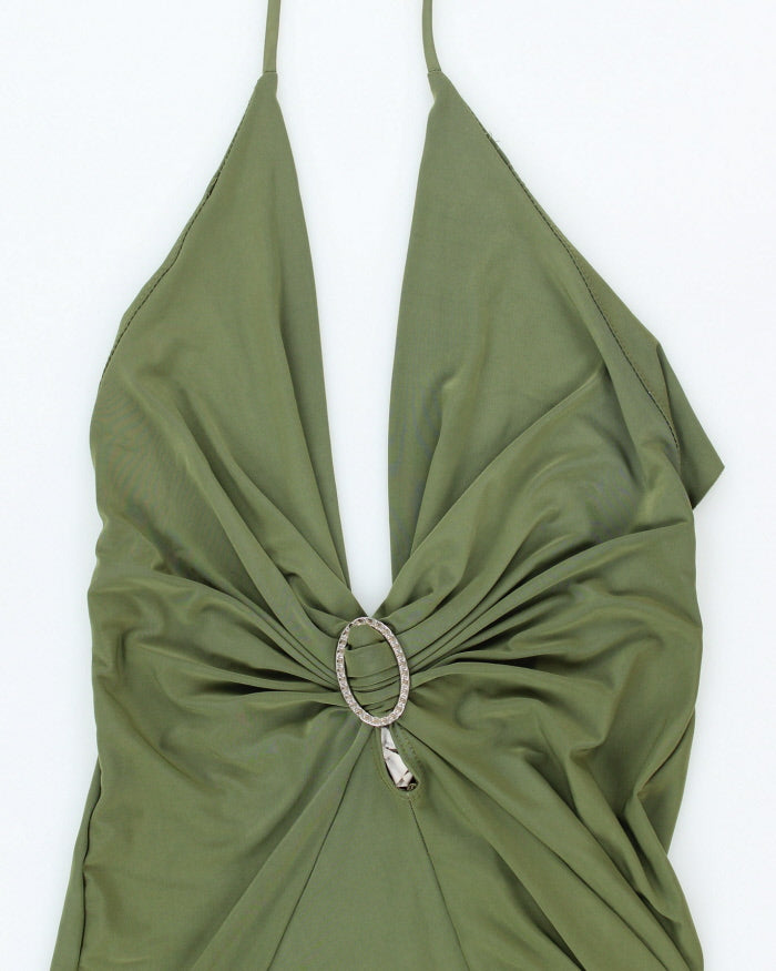 Vintage Y2k 00s Green Halter Neck Dress - M