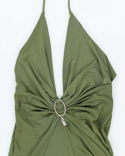 Vintage Y2k 00s Green Halter Neck Dress - M