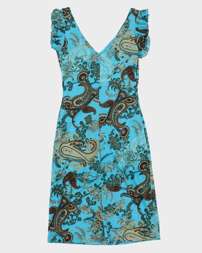 Vintage 90s Be Smart Blue Paisley Pattern Dress - S