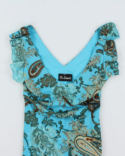 Vintage 90s Be Smart Blue Paisley Pattern Dress - S