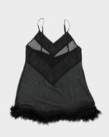 Y2k 00s Black Fluffy Mesh Slip - M