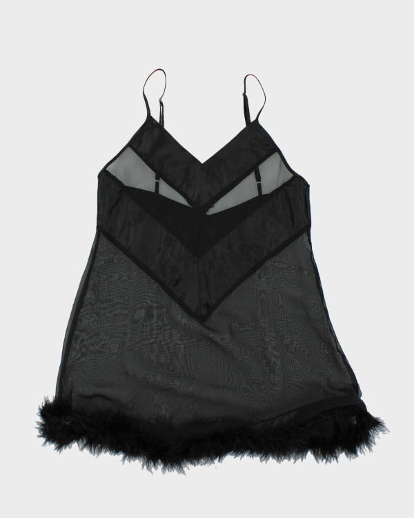 Y2k 00s Black Fluffy Mesh Slip - M