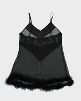 Y2k 00s Black Fluffy Mesh Slip - M