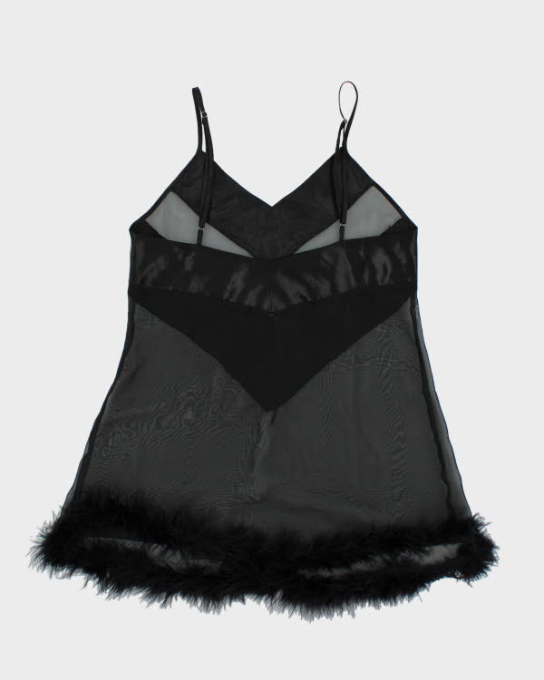 Y2k 00s Black Fluffy Mesh Slip - M