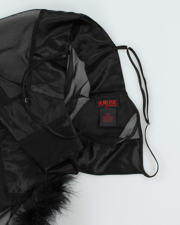 Y2k 00s Black Fluffy Mesh Slip - M
