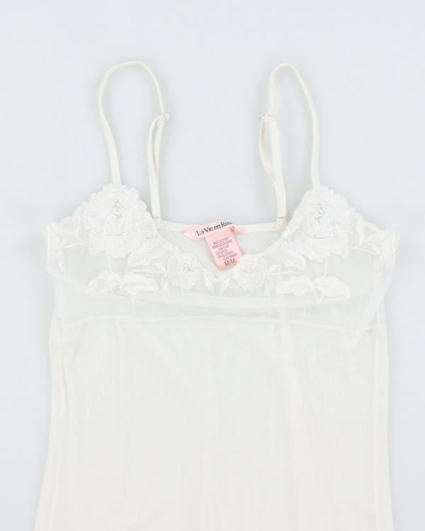 Y2k 00s La Vie En Rose White Mesh Slip Dress - M
