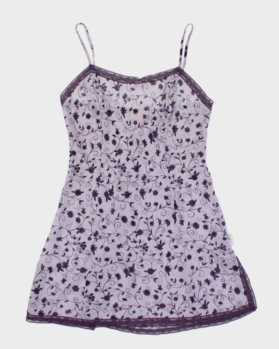 Vintage 90s La Senza Purple Floral Mesh Slip - M