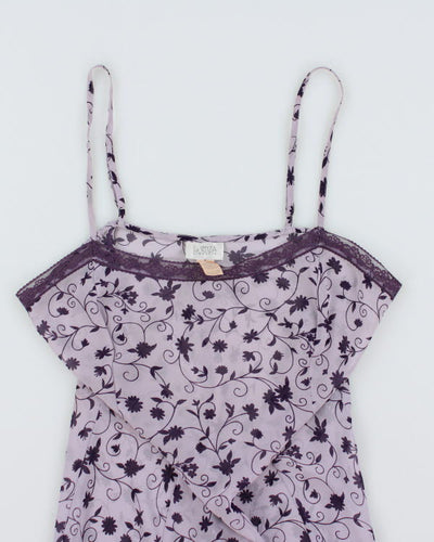 Vintage 90s La Senza Purple Floral Mesh Slip - M
