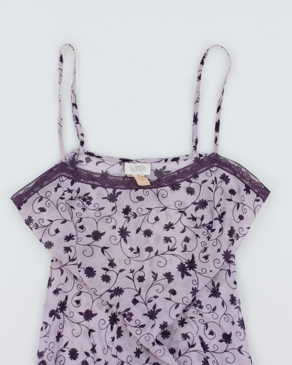 Vintage 90s La Senza Purple Floral Mesh Slip - M
