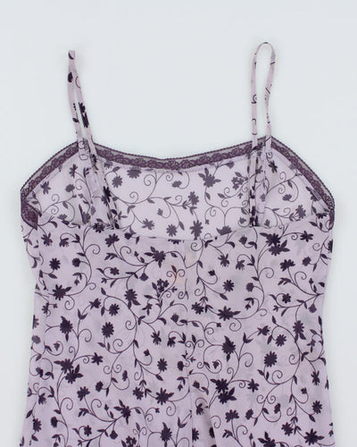 Vintage 90s La Senza Purple Floral Mesh Slip - M