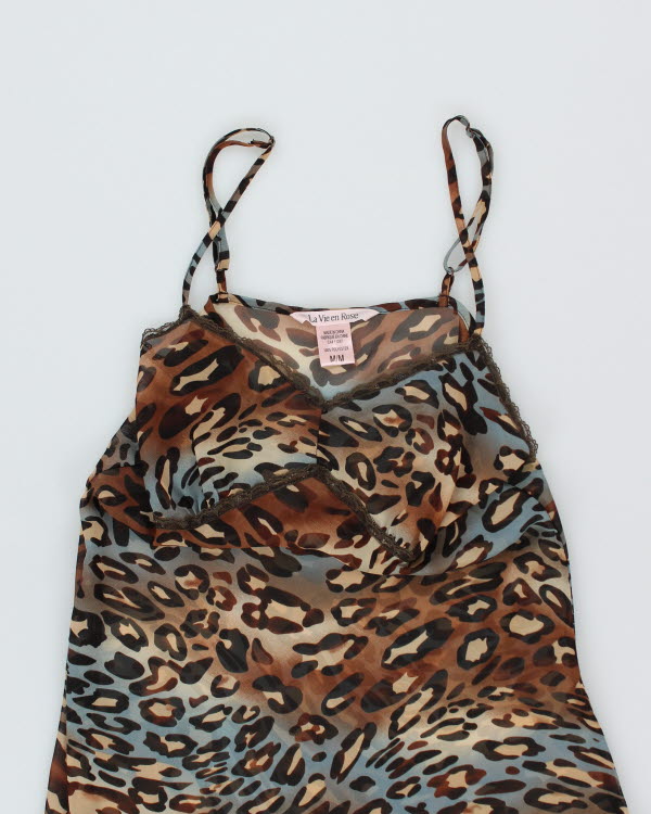 Y2k 00s La Vie En Rose Leopard Mesh Slip Dress - M