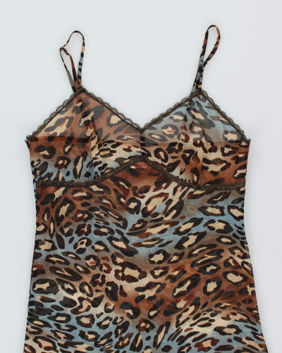 Y2k 00s La Vie En Rose Leopard Mesh Slip Dress - M