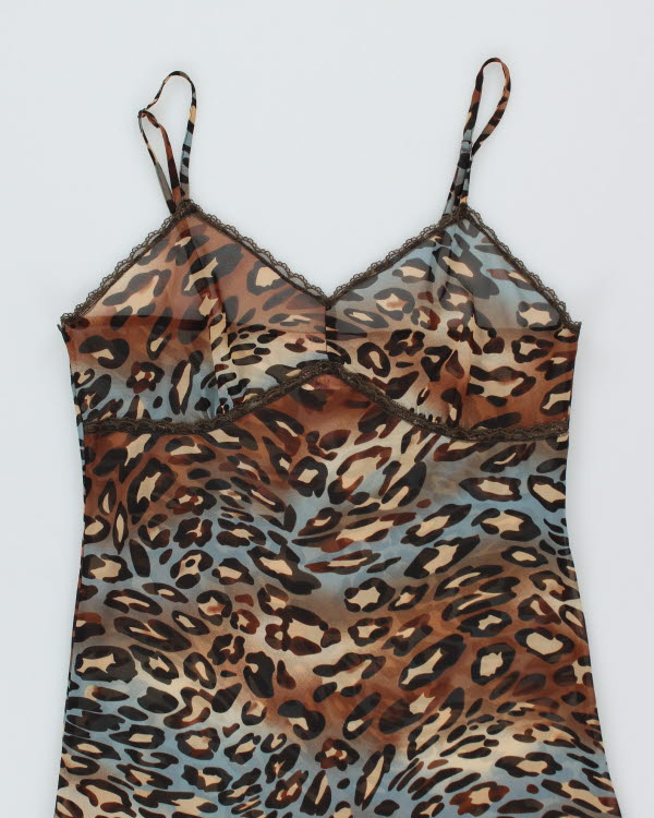 Y2k 00s La Vie En Rose Leopard Mesh Slip Dress - M