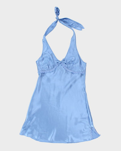 Y2k 00s La Vie En Rose Blue Halter Slip Dress - M