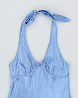 Y2k 00s La Vie En Rose Blue Halter Slip Dress - M
