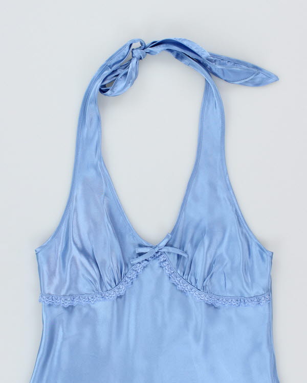 Y2k 00s La Vie En Rose Blue Halter Slip Dress - M